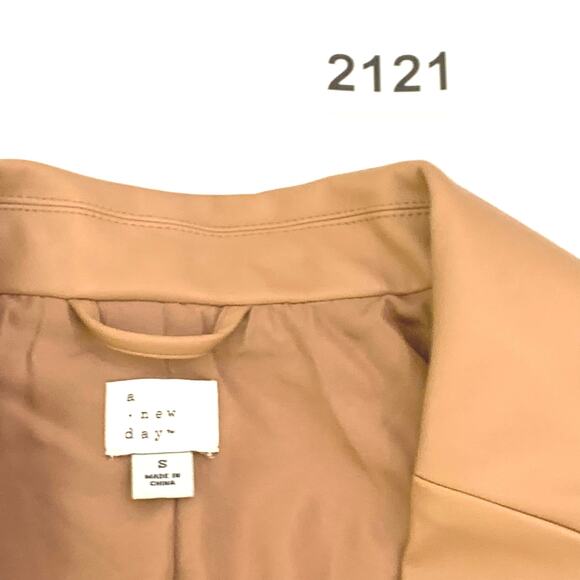 A New Day Womens  Faux Leather Relaxed Fit Blazer Small Jacket Caramel Tan Color - Picture 15 of 15